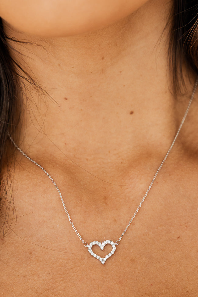 A Love Game Silver Rhinestone Heart Necklace