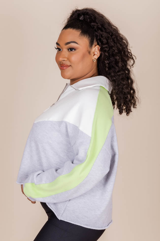 Jump Right In Lime Color Block Quarter Zip Pullover FINAL SALE