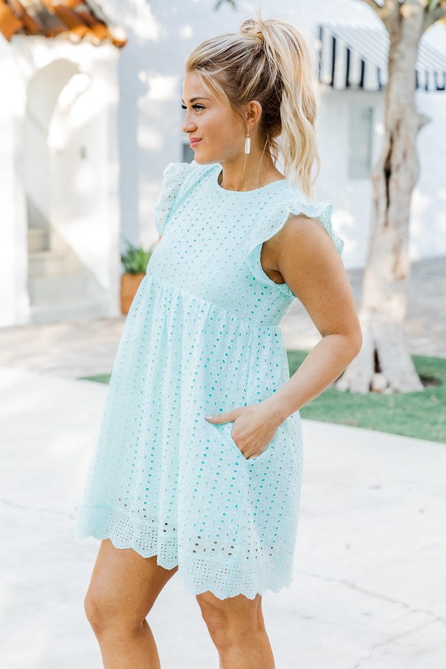 You Found My Heart Light Blue Round Neck Lace Romper Dress FINAL SALE