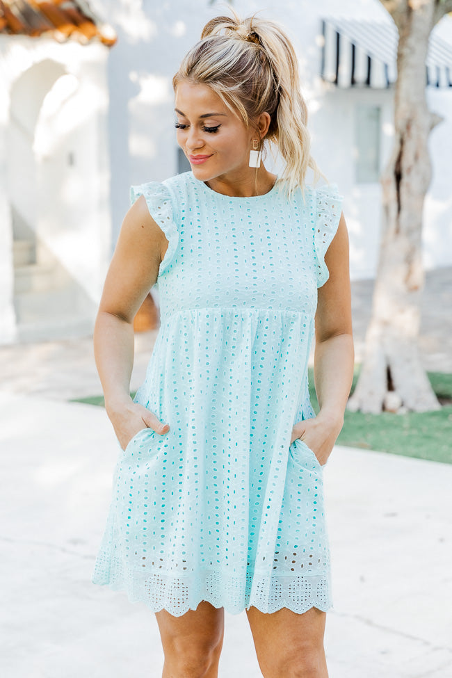You Found My Heart Light Blue Round Neck Lace Romper Dress FINAL SALE