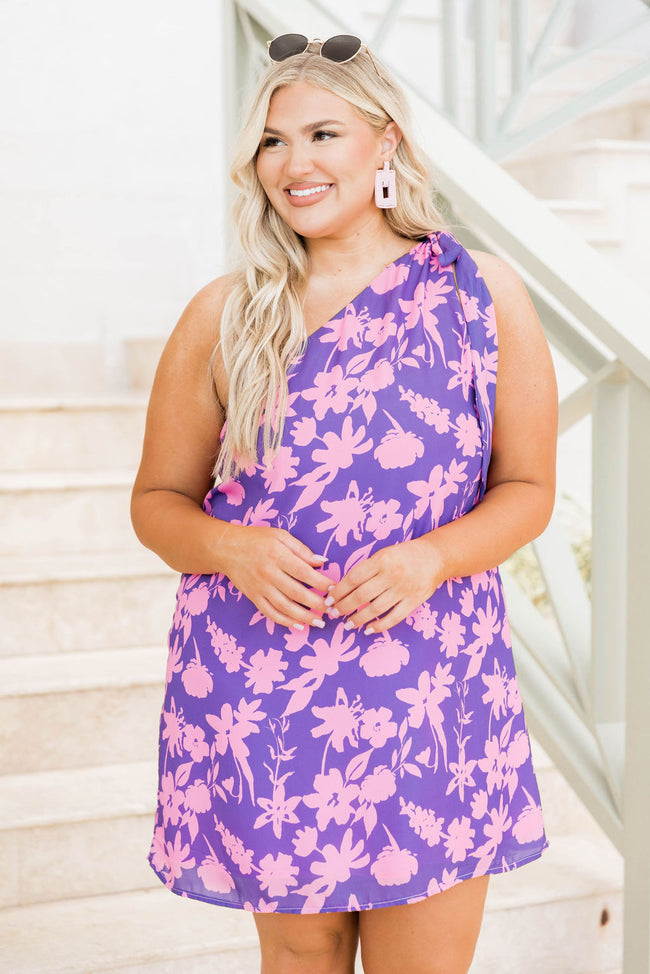 Thriving All Night Purple Floral One Shoulder Dress FINAL SALE