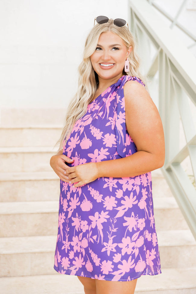 Thriving All Night Purple Floral One Shoulder Dress FINAL SALE