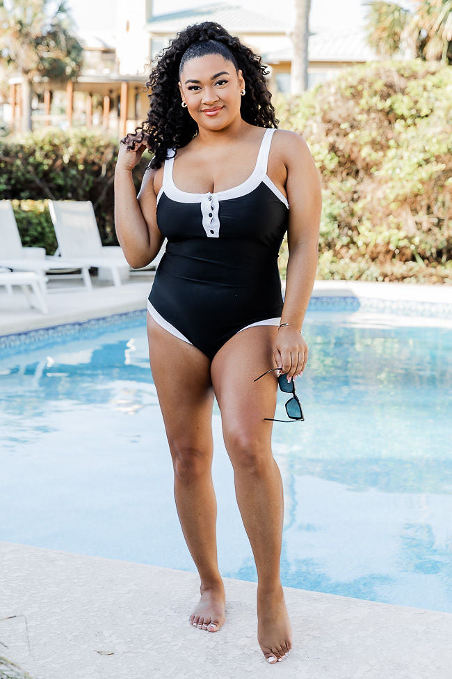 Sail The Day Away Black Button Swimsuit FINAL SALE