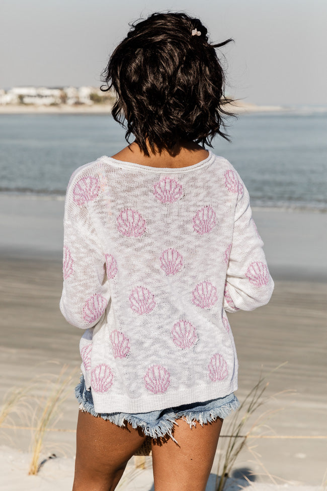 Below The Equator Ivory and Purple Shell Print Sweater
