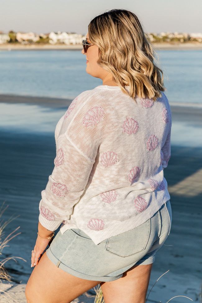 Below The Equator Ivory and Purple Shell Print Sweater