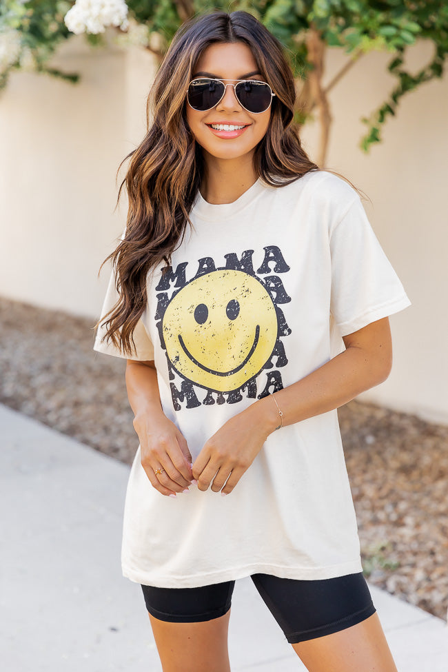Mama Smiley Repeat Ivory Oversized Graphic Tee
