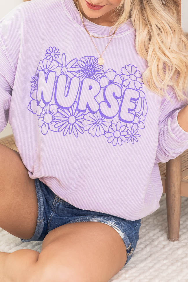 Nurse Floral Lilac Corded Graphic Sweatshirt FINAL SALE