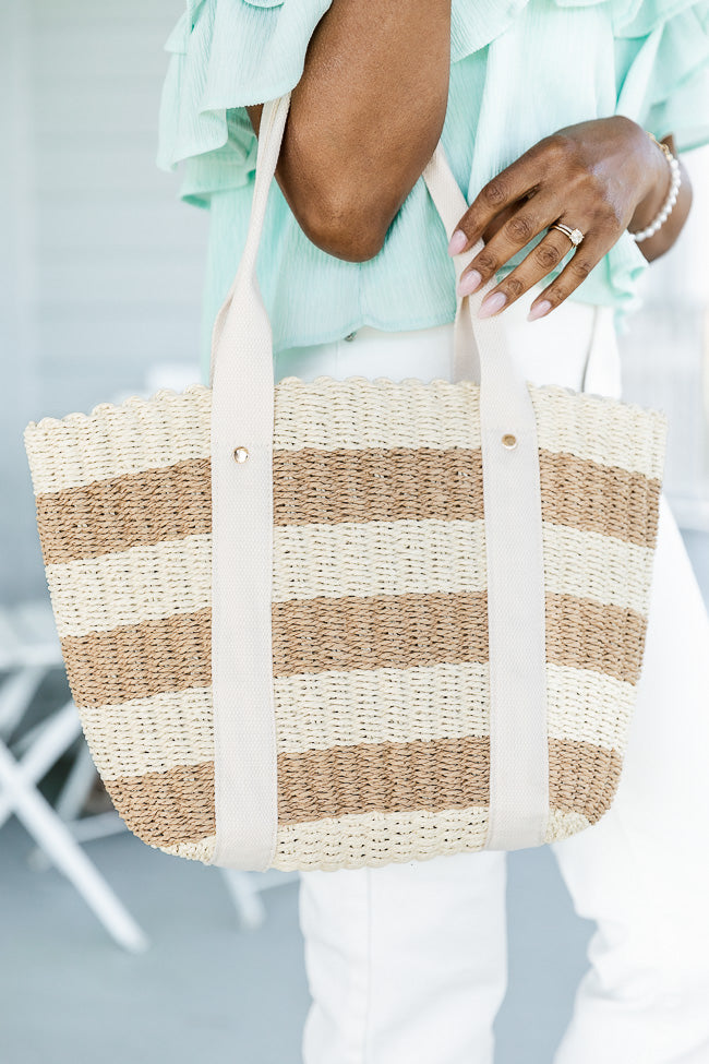 Ready For An Adventure Beige and Brown Striped Woven Bag FINAL SALE