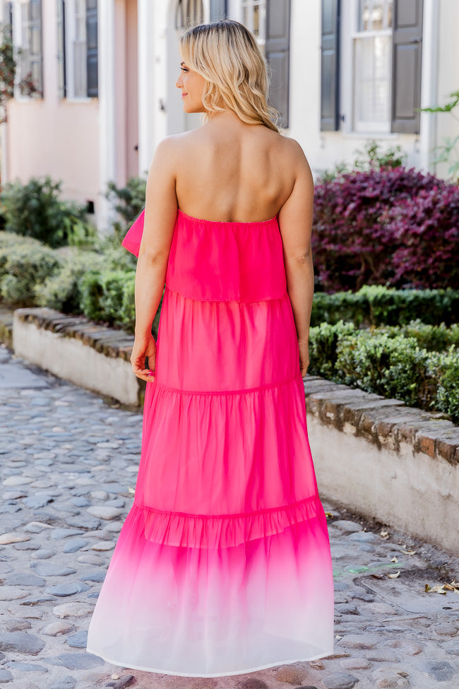 Bright On Time Hot Pink Ombre Strapless Maxi Dress FINAL SALE