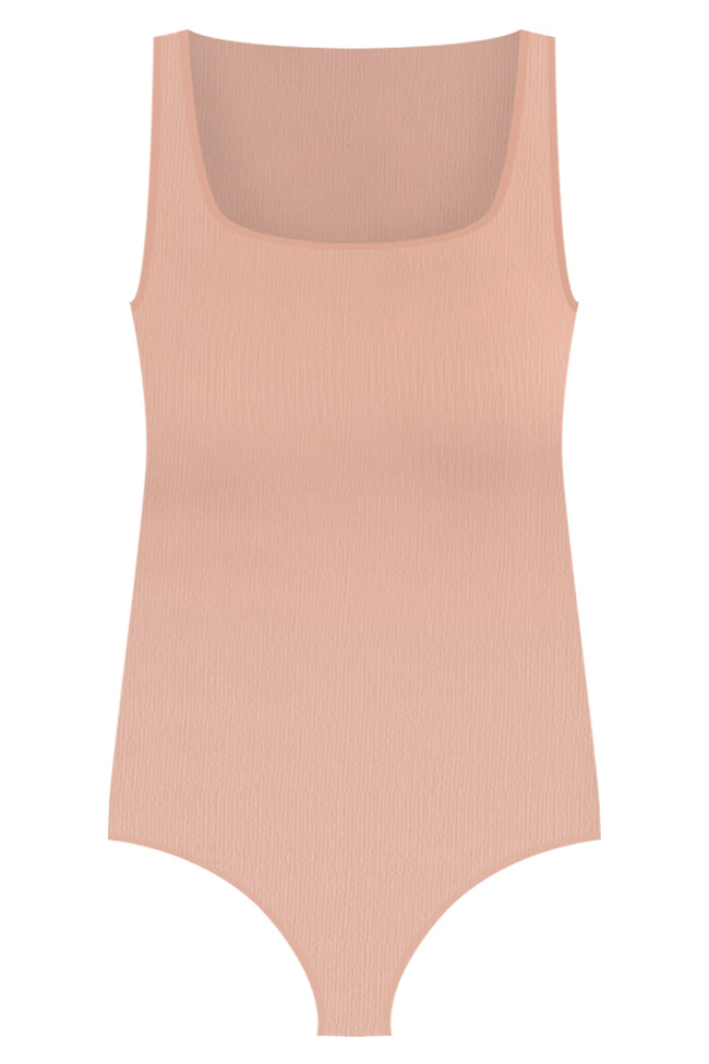 Back To The Basics Nude Ribbed Square Neck Tank Bodysuit   FINAL SALE
