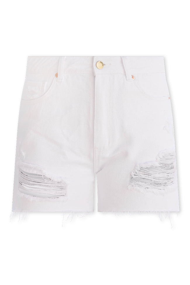 Ready and Waiting White Distressed Denim Shorts FINAL SALE