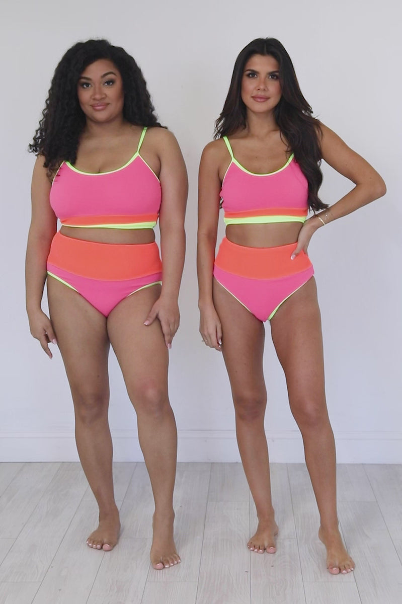 Push up Female Swimsuits Color Block Neon Bikini Swimsuit-Yellow_S :  : Clothing, Shoes & Accessories