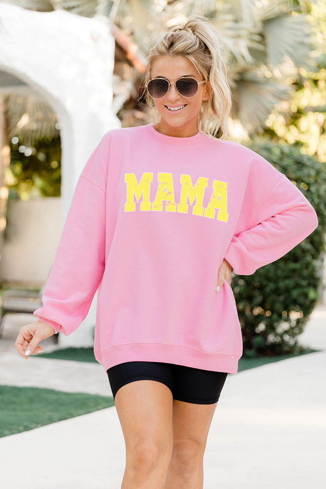 Mama Varsity Letter Pink Oversized Graphic Sweatshirt