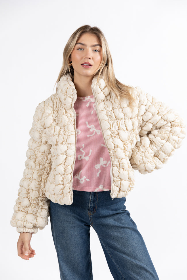 Higher Heights Ecru Bubble Puffer Jacket