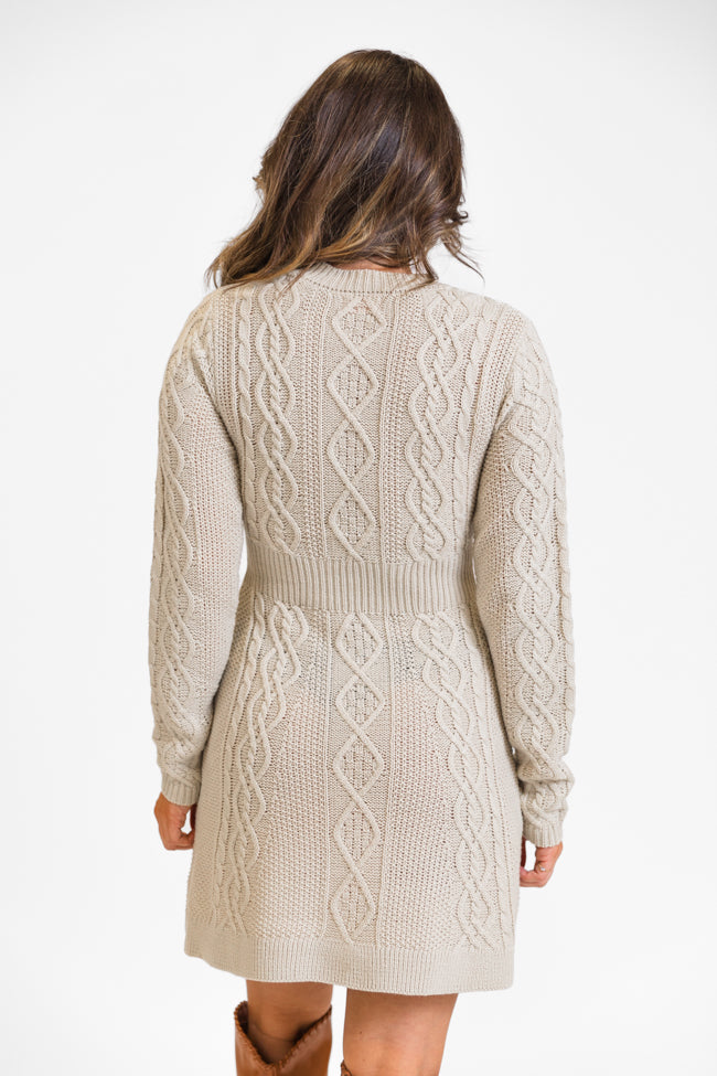 Living for Friday Beige Cable Knit Sweater Dress