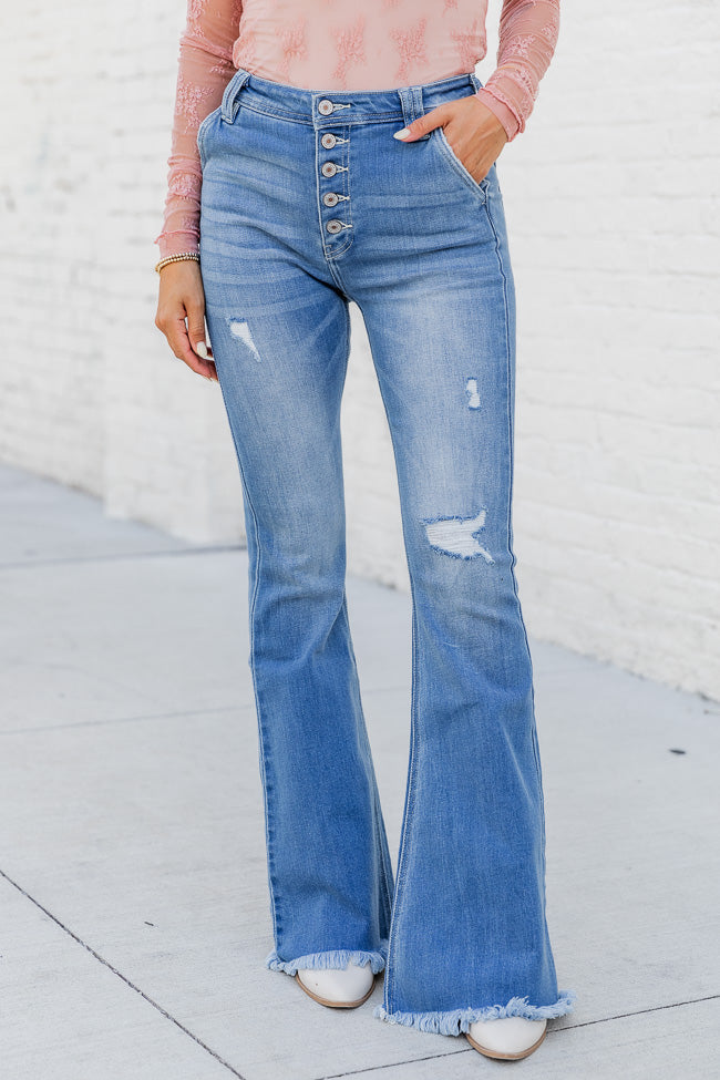 Kelly Distressed Flare Medium Wash Jeans