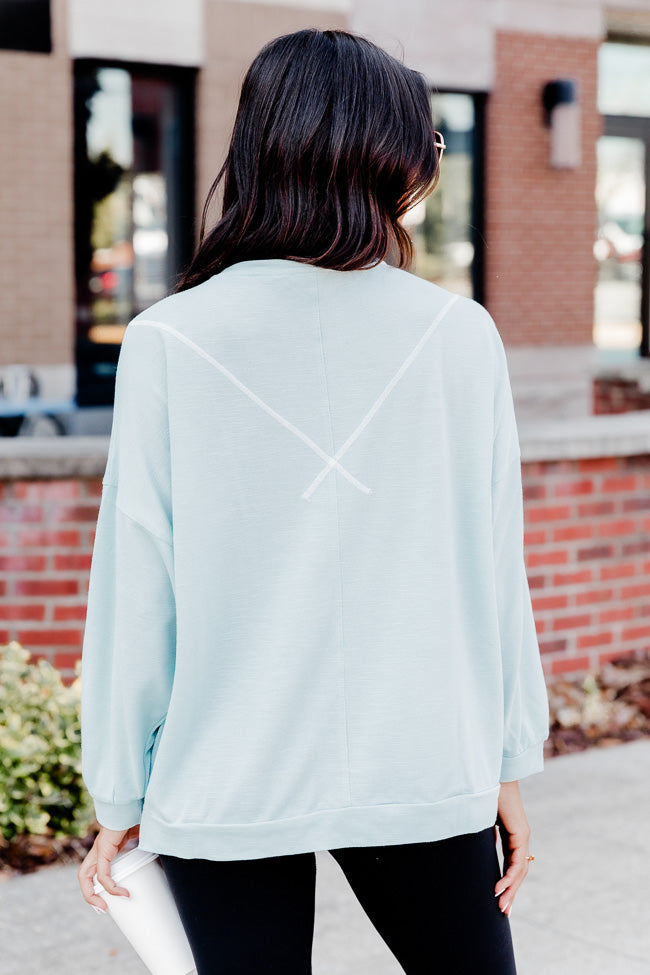 Making My Move Mint Exposed Seam Pullover