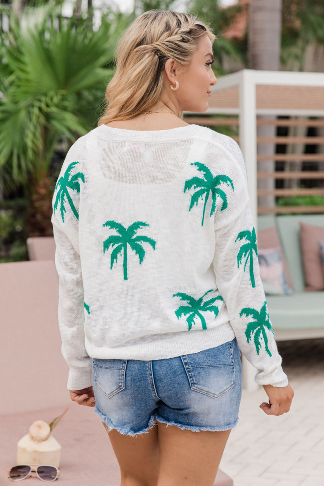 Below The Equator Ivory Palm Print Sweater