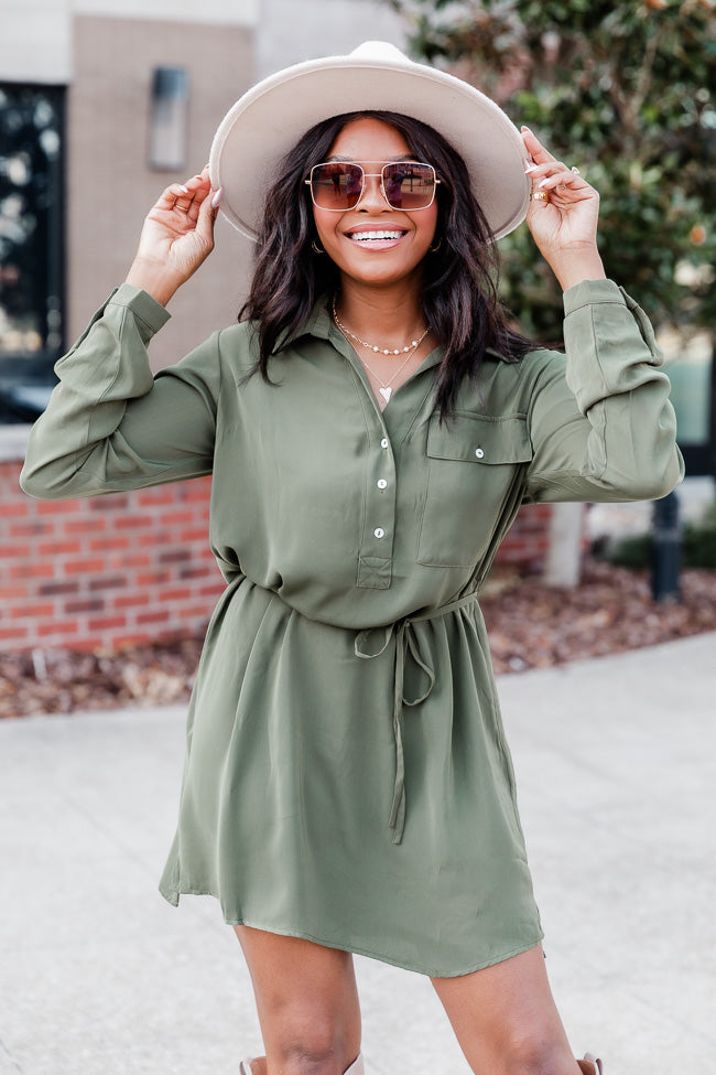 Olive green 2025 shirt dress outfit