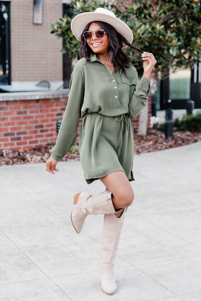 Learn To Fly Olive Button Front Shirt Dress FINAL SALE