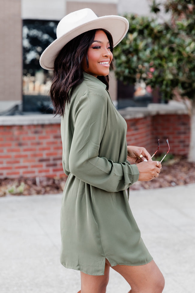 Learn To Fly Olive Button Front Shirt Dress FINAL SALE