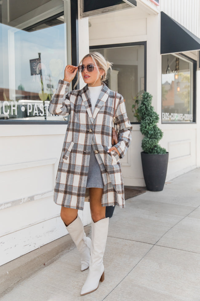 Get On Board Grey Plaid Coat