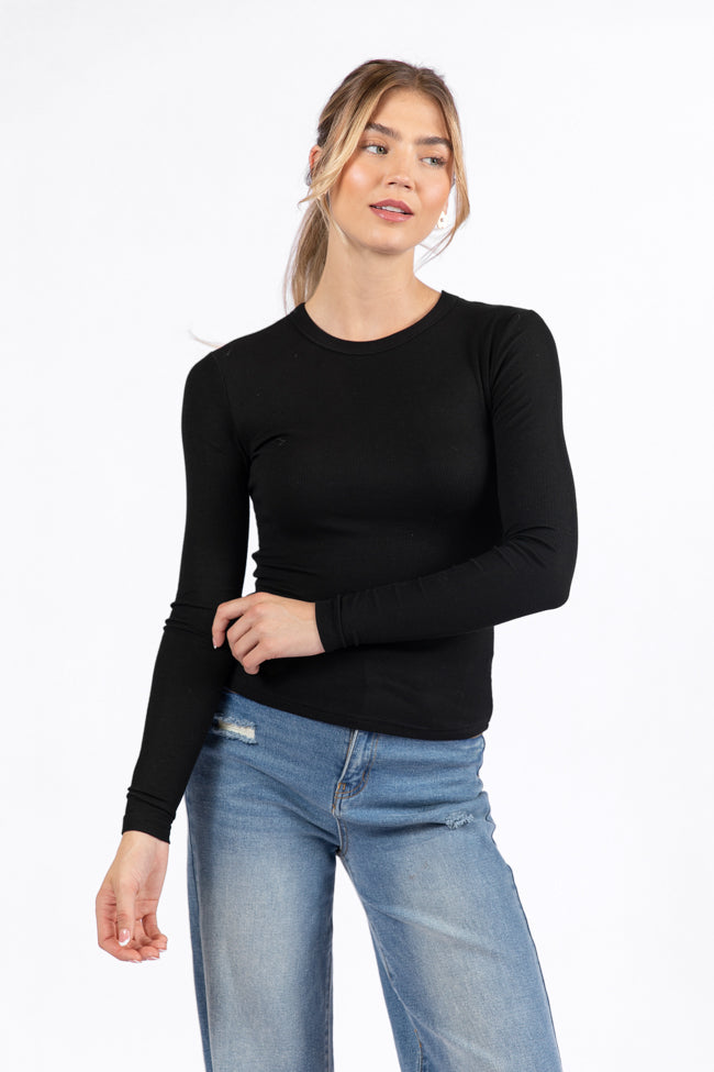 Make Your Choice Black Ribbed Long Sleeve Tee