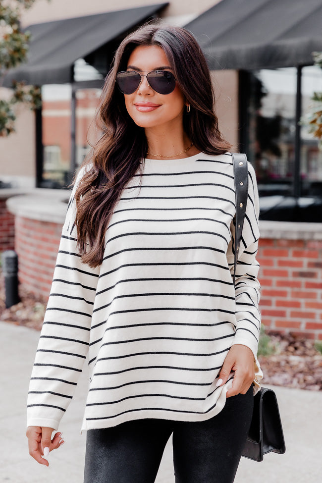 Starting Memories Beige And Black Striped Sweater – Pink Lily