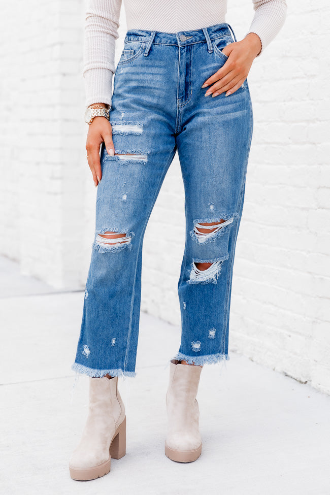 Eco Distressed High-Rise Mom Jeans