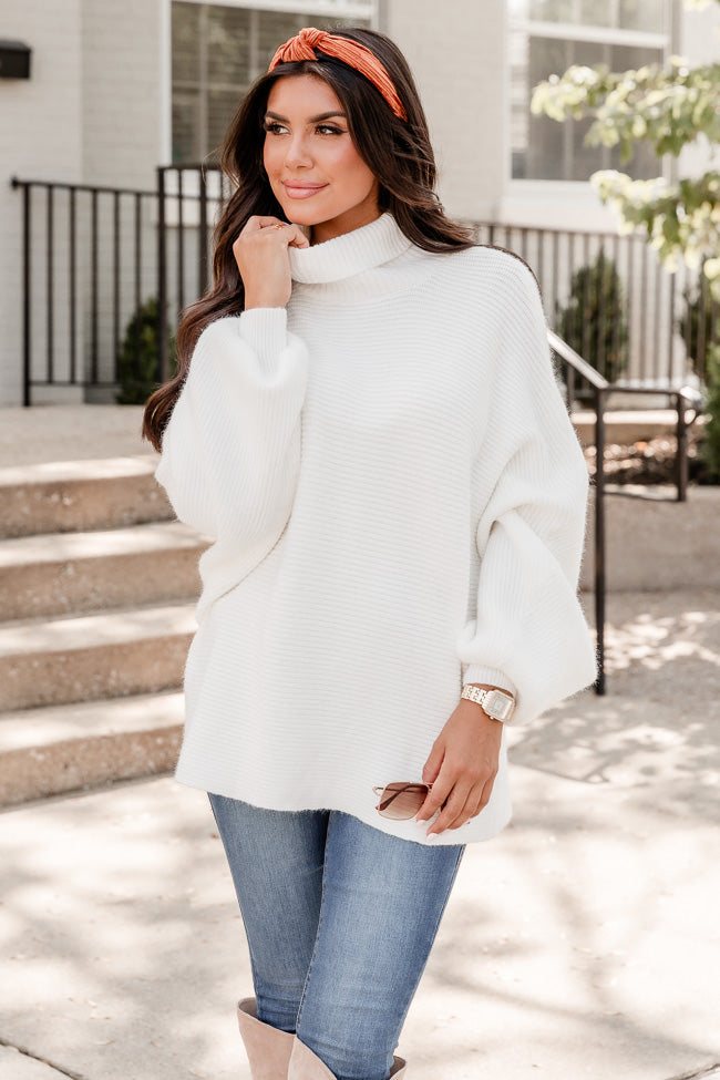 Have You Here Ivory Ribbed Turtleneck Sweater