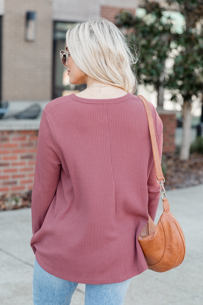 Holding You Tight Brick Henley Waffle Knit Blouse