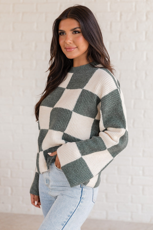 Best Behavior Green Checkered Crew Neck Sweater