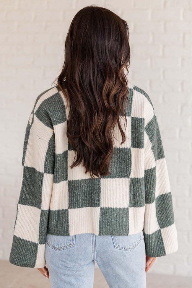 Best Behavior Green Checkered Crew Neck Sweater