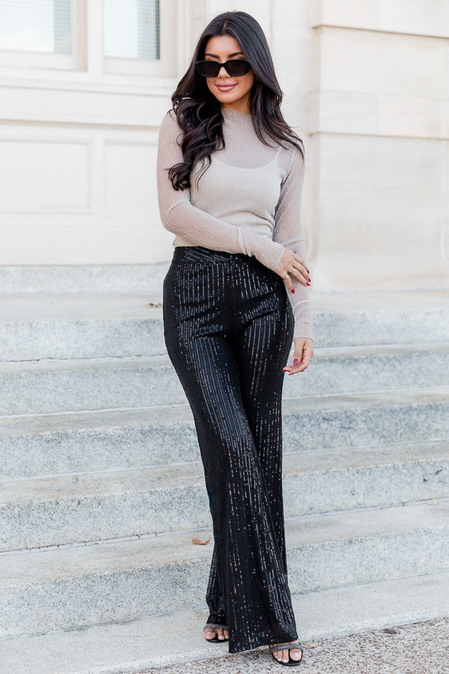 Dropping Hints | Champagne Sequin Wide Leg Trousers US 10 / Silver