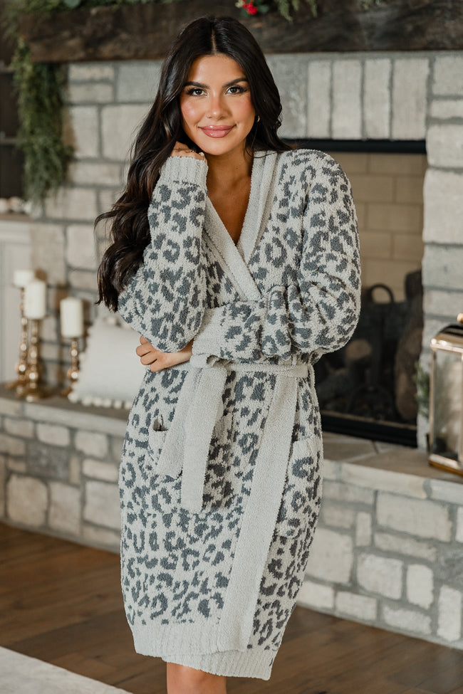 Relax and Unwind Grey Small Leopard Print Robe