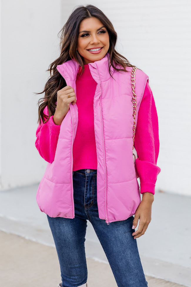 My Eyes On You Pink Oversized Puffer Vest – Pink Lily