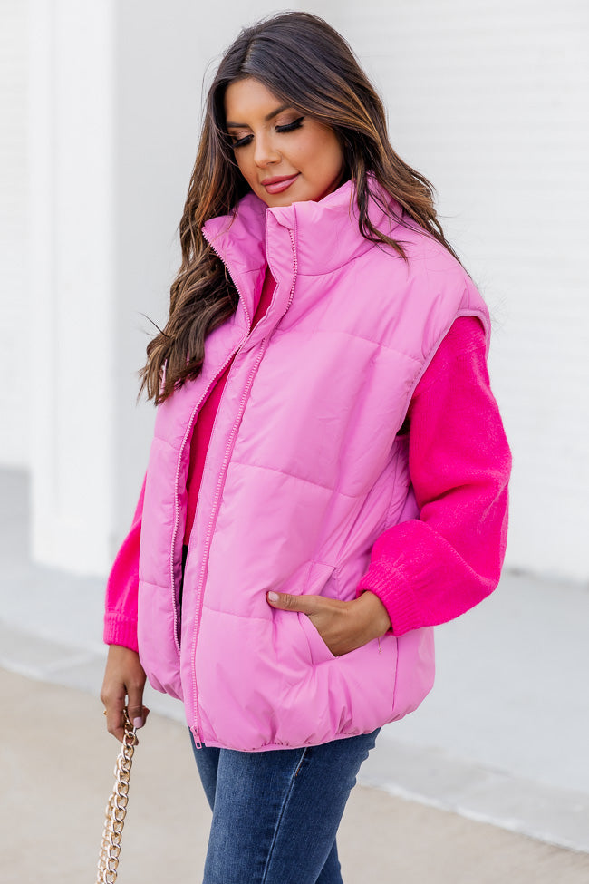 My Eyes On You Pink Oversized Puffer Vest