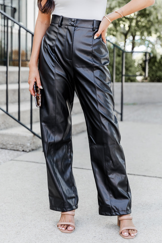 Can't Come To The Phone Black Faux Leather Straight Leg Pants FINAL SALE