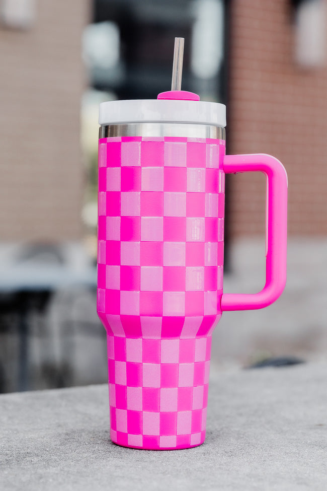 Sippin' Pretty Hot Pink 40 oz Drink Tumbler With Lid And Straw in