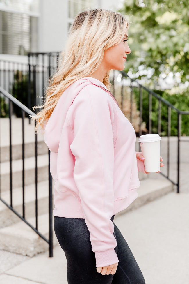 Making It Look Easy Hot Pink Ribbed Shoulder Quarter Zip Pullover – Pink  Lily