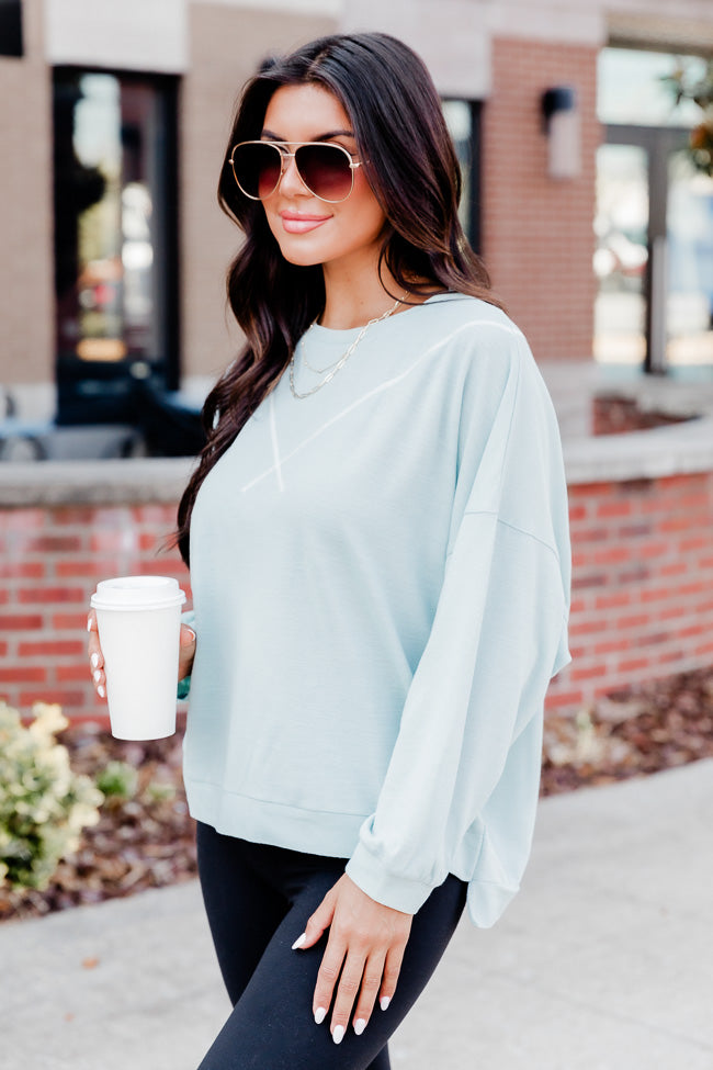 Making My Move Mint Exposed Seam Pullover