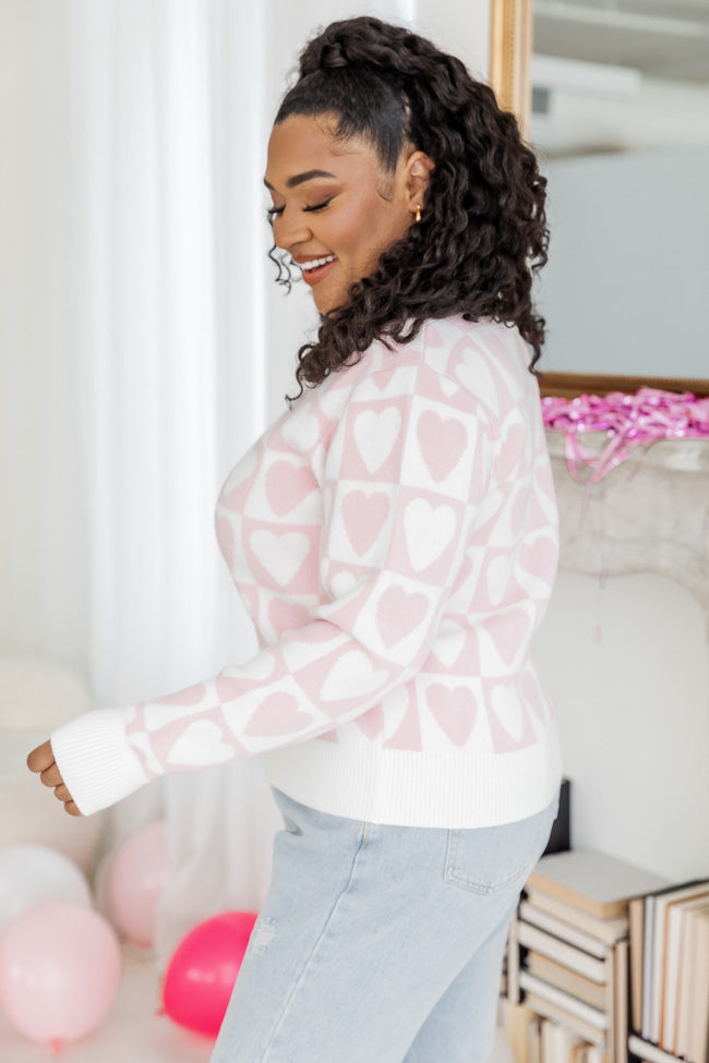 Loving You Is Easy Pink Checkered Heart Sweater FINAL SALE
