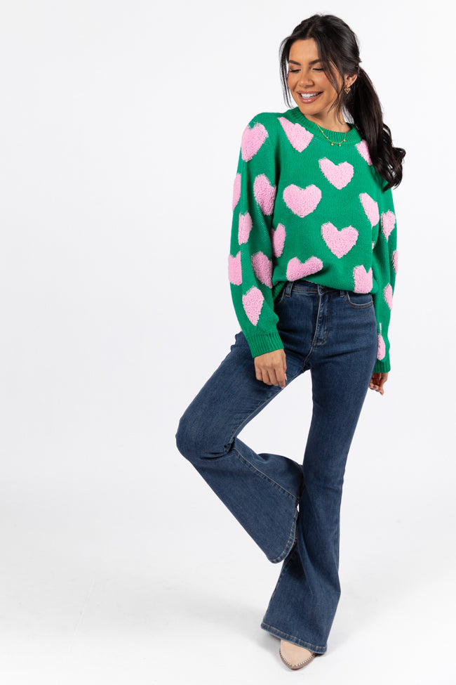 I'll Be There Green Fuzzy Heart Sweater