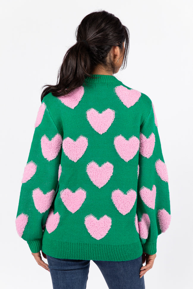 I'll Be There Green Fuzzy Heart Sweater