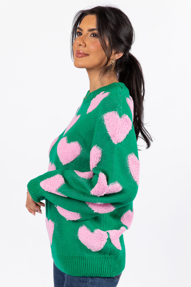 I'll Be There Green Fuzzy Heart Sweater