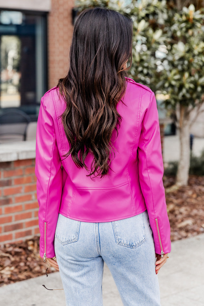 Meet Me There Pink Faux Leather Moto Jacket, Women's Large - Concert Outfit - Pink Lily Boutique