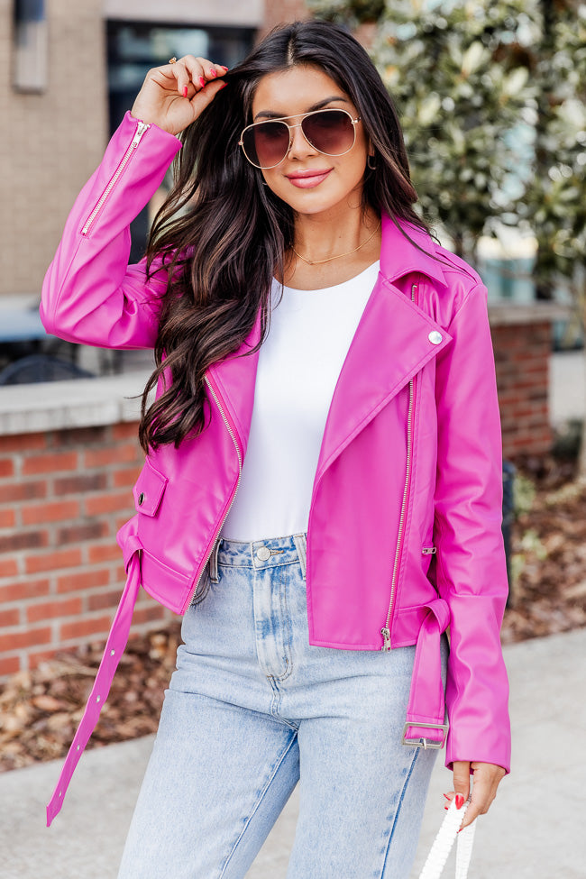 Meet Me There Pink Faux Leather Moto Jacket