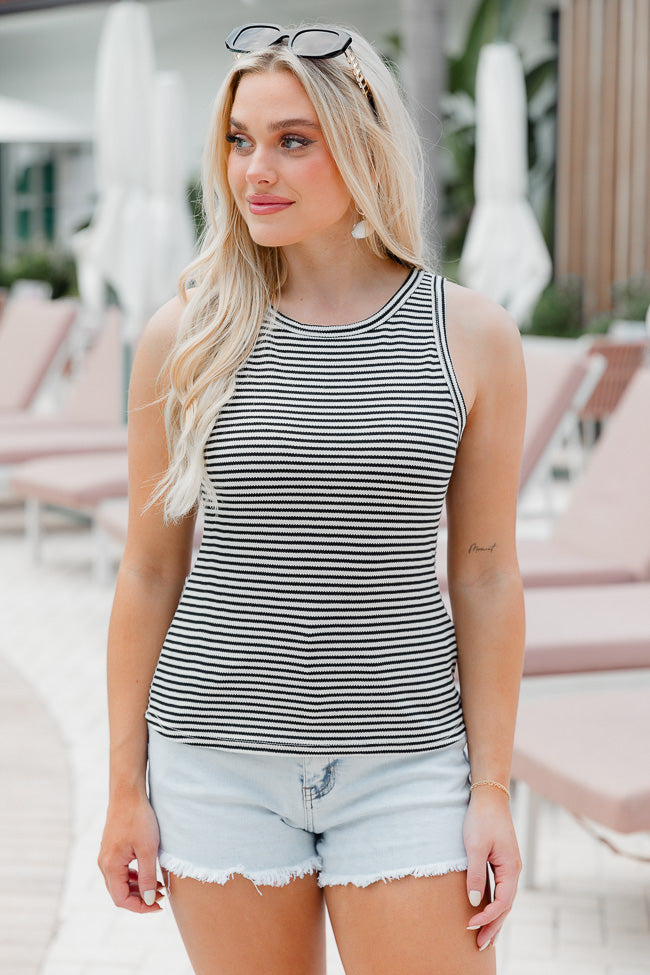 Ready When You Are Black/Ivory Ribbed Striped High Neck Tank
