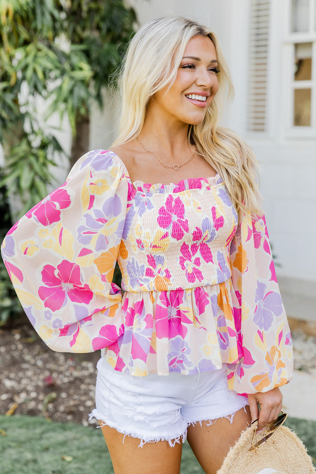 Look What You Started Multi Smocked Bust Floral Printed Blouse