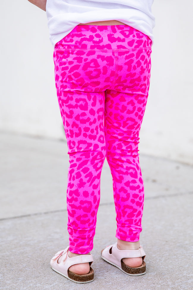 Think Happy Thoughts Neon Pink Leopard Girls Leggings